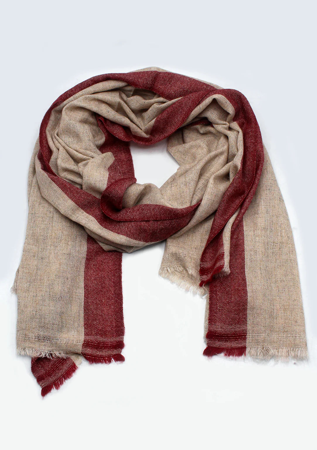 Red Border Plain Gray Mix Wool Cashmere Shawl